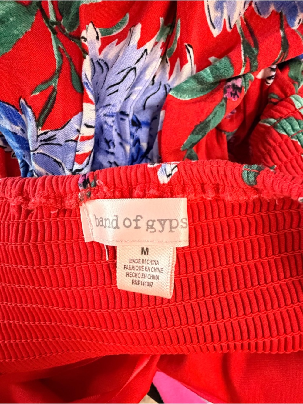 ❤️ Band of Gypsies Red Floral Strapless Smocked Romper Size M Boho ❤️ - Picture 6 of 10